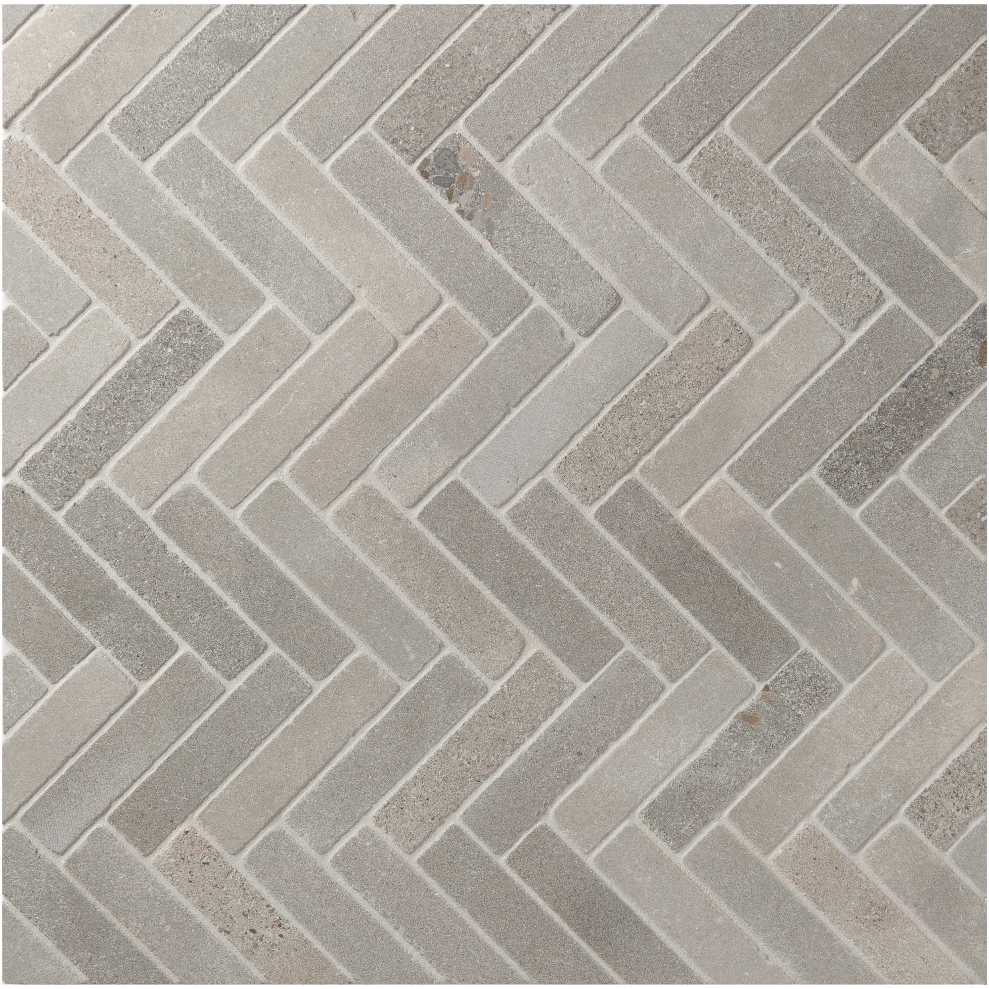 Pierre Sud Herringbone Mosaic 1x4 Argent Tumbled